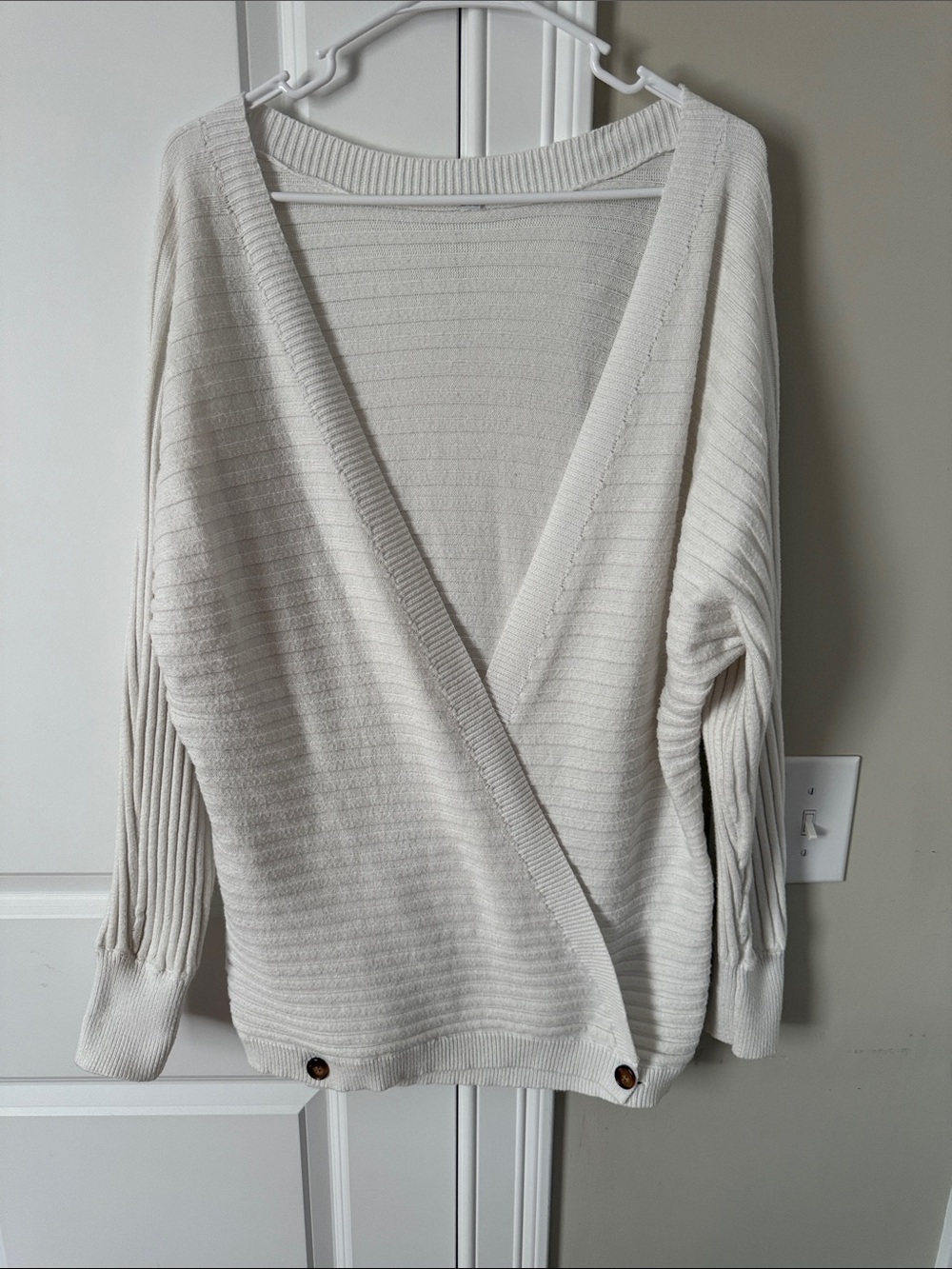 Women’s oversized Cream Wrap-Style Ribbed Sweater